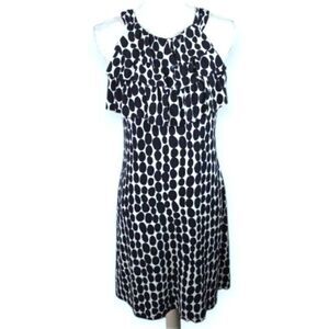 EN FOCUS STUDIO BLACK & WHITE POLKA-DOT RUFFLE DRESS SZ.8 EUC.